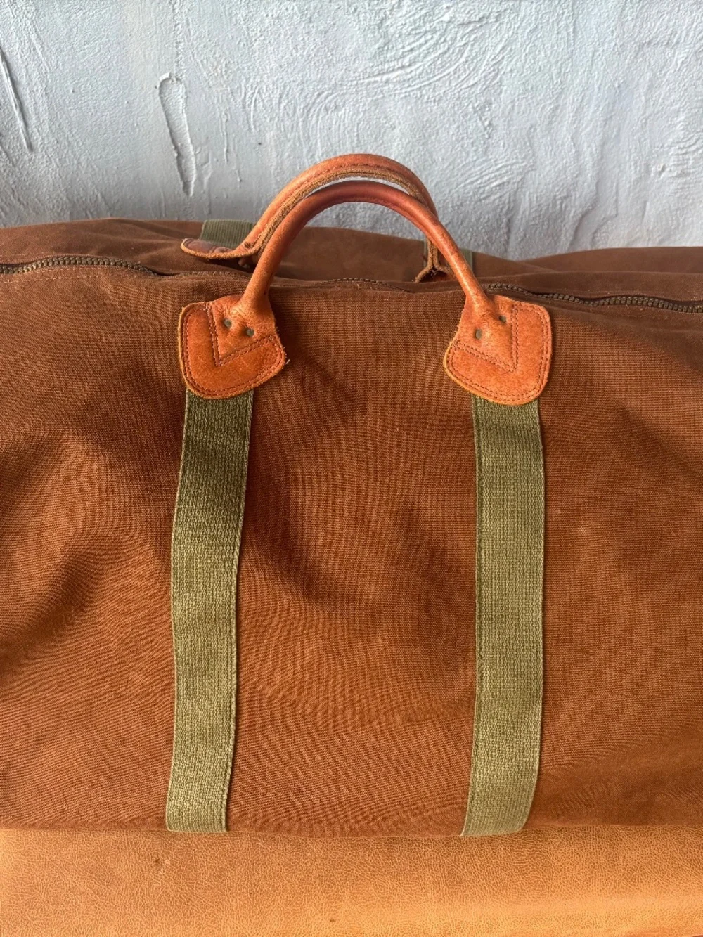 Vintage Extra Large LL Bean Canvas & Leather Zipper Duffle Bag 80s brown tote XL